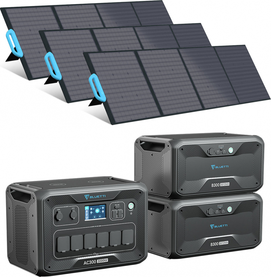 Bluetti AC300 + 2*B300 + 3*PV200 saules ģeneratora komplekts